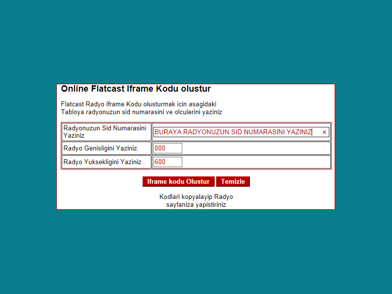 Online flatcast radyo iframe kodu olustur flatcast tema